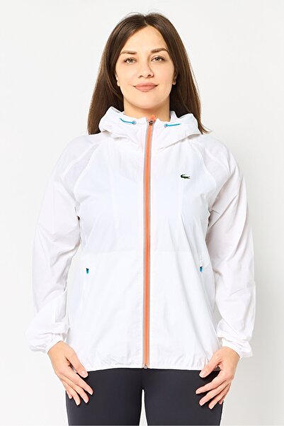 Lacoste Sport Women Long Sleeve Brand Logo Windbreaker Jacket, White
