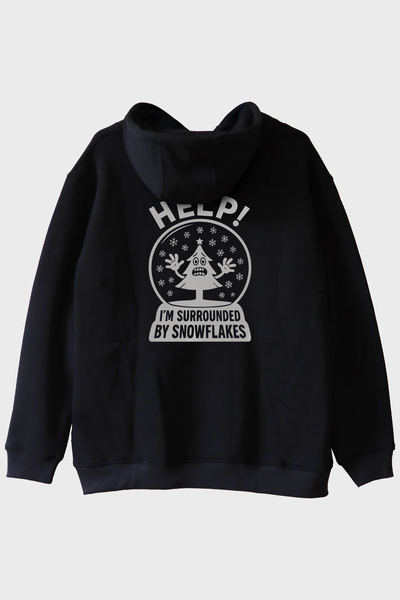 NUUGG Help! I'M Surrounded by Snowflakes Irony Design B Printed Black Hoodie
