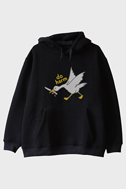 NUUGG Do Harm Concept Goose Printed Black Hoodie
