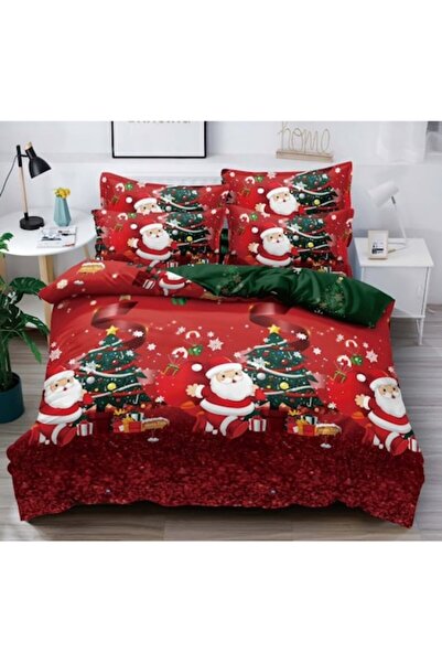 OEM TECOS 6-piece Christmas bed linen set for 2 (duvet cover 200x230, fitted sheet 230x250) - red