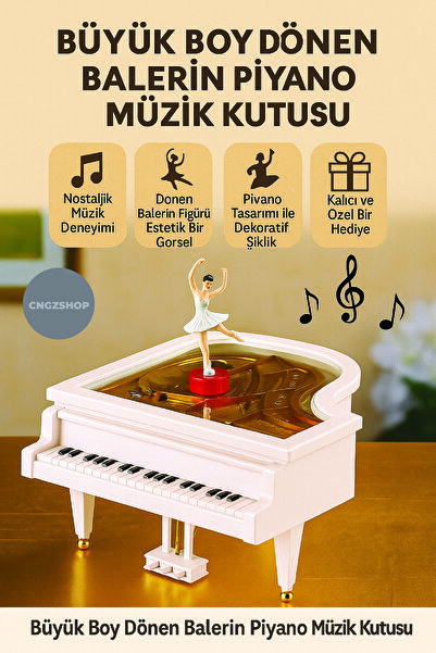 CNGZSHOP Büyük Boy Dönen Balerin Piyano Müzik Kutusu – Şık, Dekoratif ve Nost...
