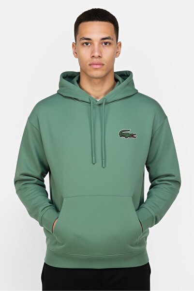 Lacoste هودي رجالي بأكمام طويلة وشعار مطرز، أخضر