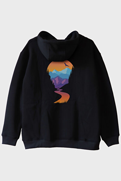 Generic Brand Montain Printed Natural Landscape Design Black Hoodie