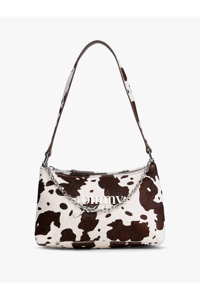 Tommy Hilfiger Women's Dalmatian Pattern Zipper Closure Chain Detail White Shoulder Bag Aw0Aw18062-0K6