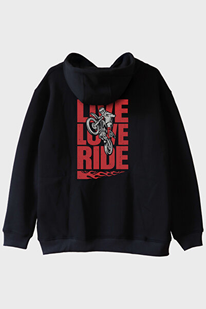 Generic Brand هودي أسود للدراجات النارية من Live Love Ride مطبوع