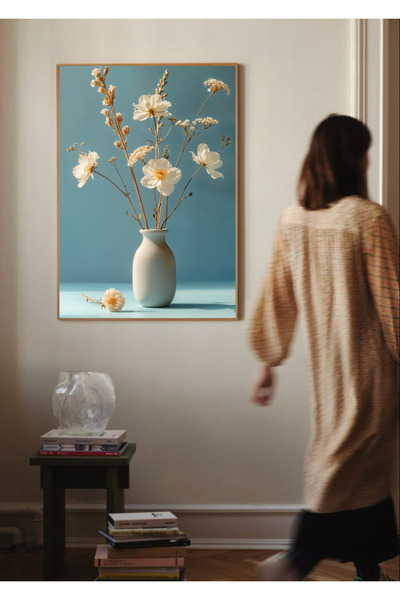 sayetablo Lunelle – Tablou modern cu flori, cu ramă metalică din aluminiu aur...