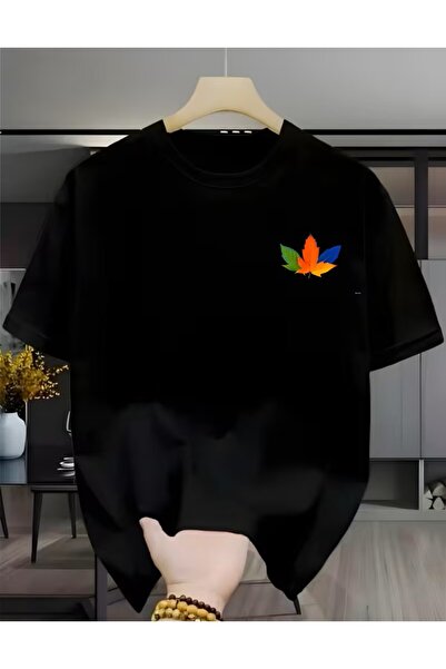 LELVANİ تي شيرت للجنسين بطباعة أوراق الشجر الملونة للخريف