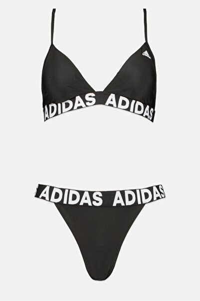 adidas Women 2 Pieces Brand Logo Padded Bikini Top And Bottom Set, Black