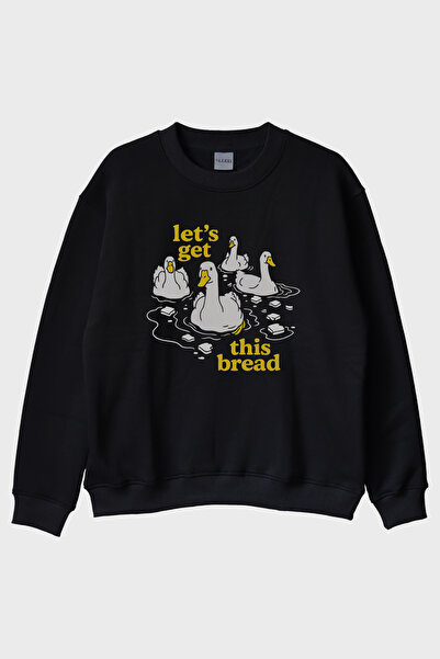 Generic Brand Let’S Get This Bread Printed Humorous Design Black Crew Neck Sw...