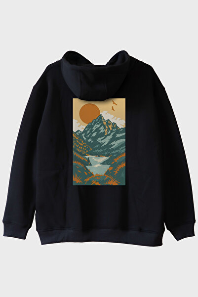 Generic Brand Orange Sunny Printed Black Hoodie with a View of Nature