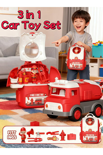 Generic 3-in-1 Role-Playing Car Toy Set, Fire Truck Model, Can Be Freely Transformed into 2 Forms,red