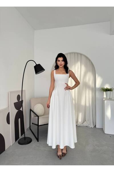 ETİKAFASHION Kaın Askılı Balconette Uzun Elbise