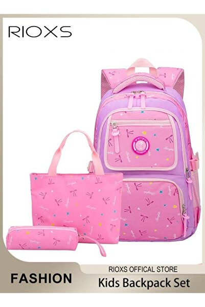 RIOXS حقائب ظهر للبنات، 3 قطع حقيبة ظهر مدرسية، حقائب يد وحقيبة غداء، حقيبة م...