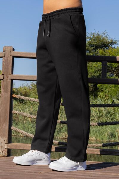 FRANCO RENZO Ανδρικό παντελόνι επένδυση fleece με 3 κλωστές - Μαύρο