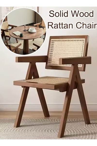 Generic Modern Chair Kitchen Dining Chair Home Solid Wood Rattan Chair With Rattan Seat & Back Home Office