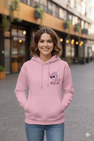 LiyAdaCo Оверсайз жіночий рожевий світшот-худі з принтом Angel