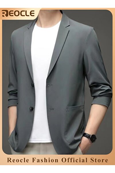REOCLE جاكيت بليزر رجالي كاجوال محبوك، مناسب للعمل، قصة ضيقة، زرين، خفيف الوزن، بدون بطانة، مناسب للرياضة