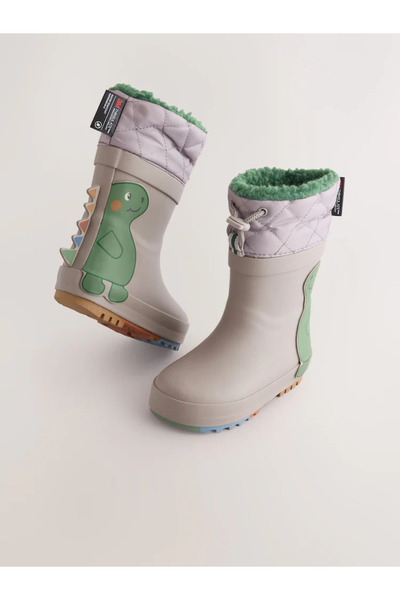 Next Baby Gri İçi Polarlı Dinazor Desenli Su Geçirmez Termal Çizme ALYAN5503