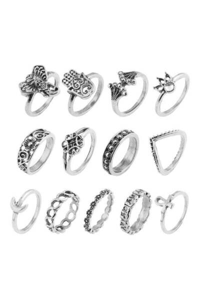 DOMEET مجموعة من 13 قطعة من خواتم التكديس على شكل فيل وقمر وزهرة