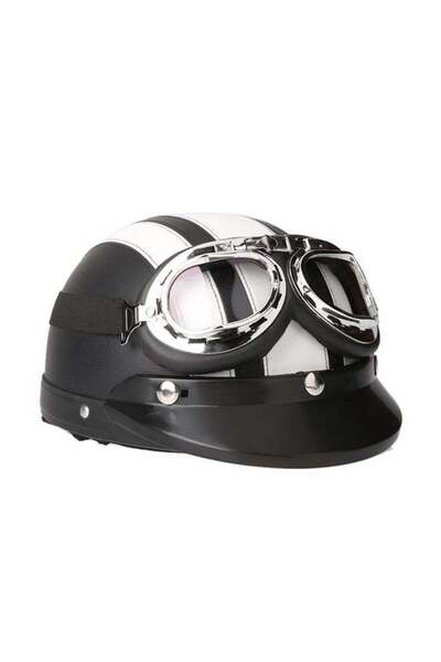 Generic Motorcycle Scooter Open Face Half Leather Helmet with Visor UV Goggles Retro Vintage Style 5