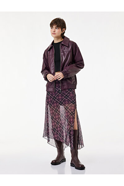 Koton Asymmetrical Midi Plaid Tulle Skirt