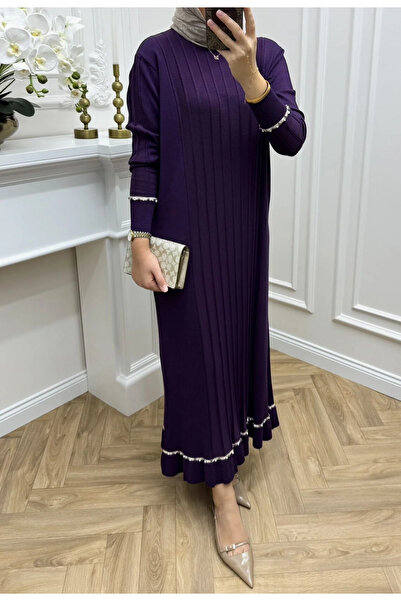 BZ BUTİK Önü fitilli etek ucu taşlı merserize elbise