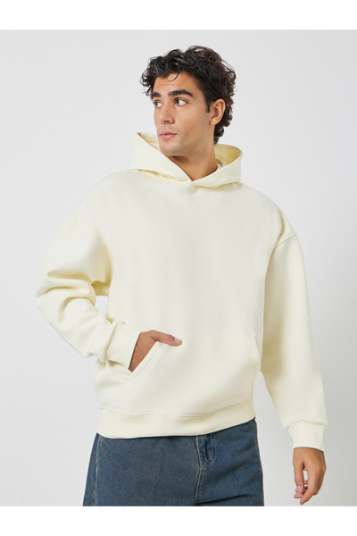 Styli Men Cream Athleisure Oversized Fleece Hoodie