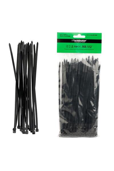Terminatör أربطة كابلات Terminator باللون الأسود (100 قطعة في الكيس)
