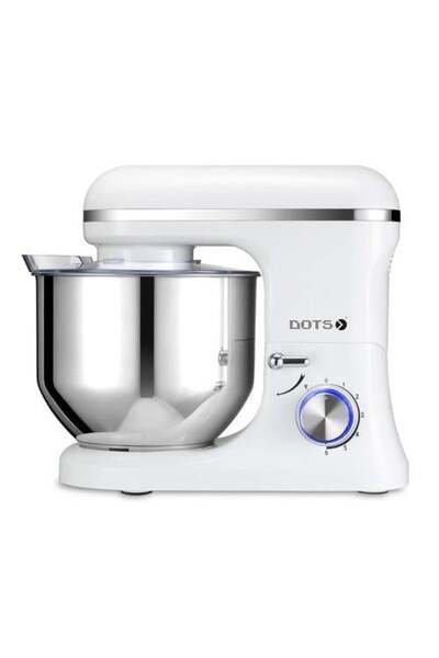 DOTS خلاط قائم سعة 7 لتر، وعاء من الفولاذ المقاوم للصدأ، 1200 واط، 6 سرعات + خاصية النبض، تروس معدنية، أبيض
