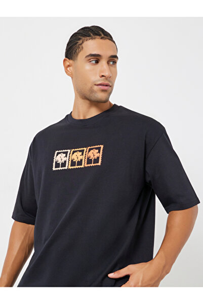 Styli Men Black Graphic Oversized Jersey T-Shirt