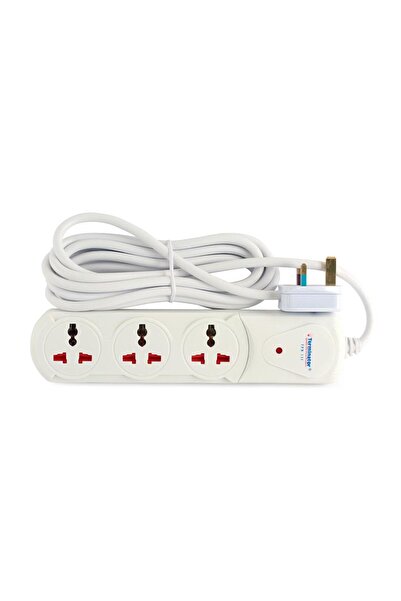 Terminatör مقبس تمديد طاقة عالمي ثلاثي الاتجاهات مع مؤشر واحد، كابل بطول 2 متر وقابس مزود بفيوز 13 أمبير