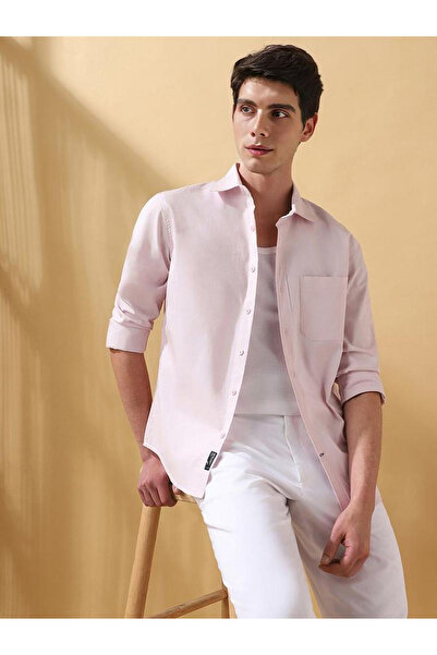 Dennis Lingo By Styli Men Light Pink Cotton Spread Collar Shirt