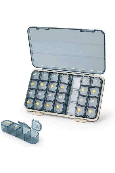 Saharaz منظم أدوية أسبوعي، منظم أدوية محمول، فيتامينات، أدوية، (أزرق)