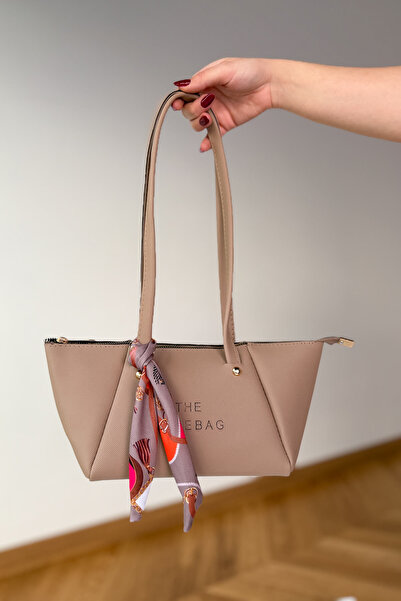 Cappmoda ÇNT-3041 Vizon Fularlı Deri Görünümlü Omuz Çantası