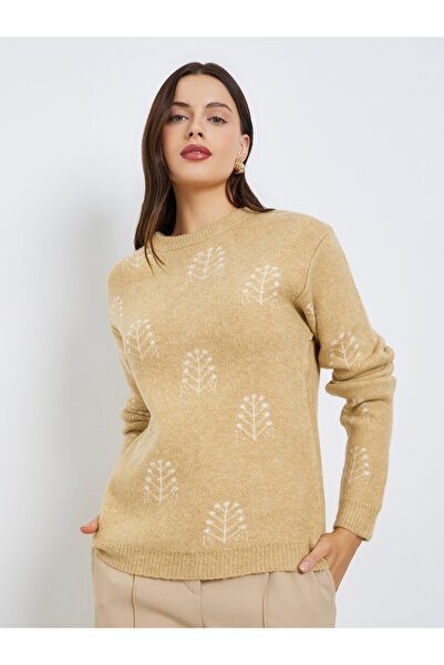 Styli Khaki Patterned Knit Regular Fit Sweater