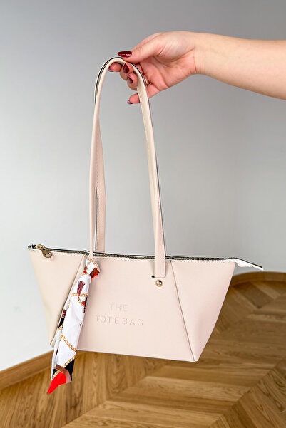 Cappmoda ÇNT-3041 Taş Rengi Fularlı Deri Görünümlü Omuz Çantası