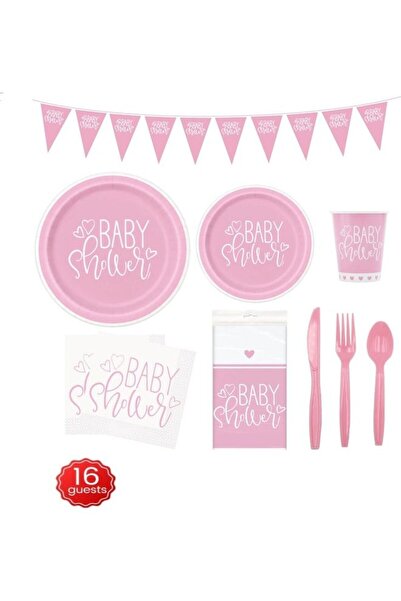DOMEET Goldedge 114-Piece Baby Shower Girl Party Pack Tableware Cups Napkin T...
