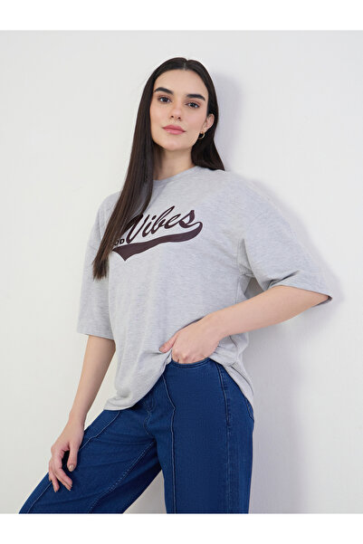 Styli Grey Oversized Graphic Print T-Shirt