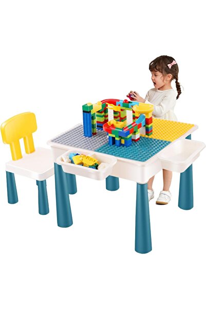 Arabest مجموعة طاولة وكرسي أنشطة للأطفال الصغار 7 في 1 مع مكعبات تخزين كبيرة، للأطفال من عمر سنتين فما فوق