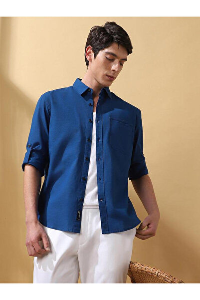 Dennis Lingo By Styli Men Blue Cotton Spread Collar Shirt