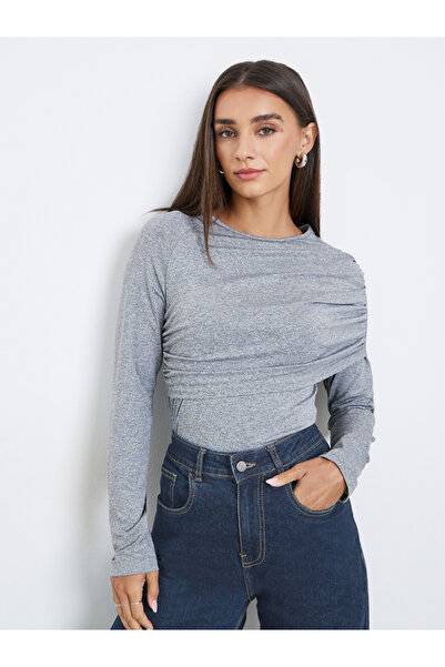 Styli Grey Long Sleeve Top with Drape Detail