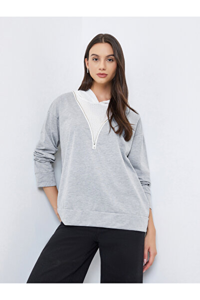 Take Two By Styli Grey Color Block Zip-Up Hoodie