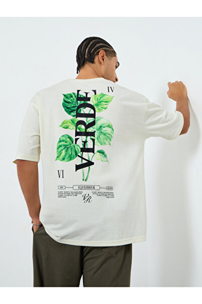 Styli Men White Oversized Graphic Print Jersey T-Shirt