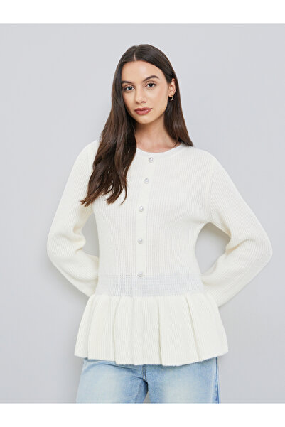 Take Two By Styli Solid Button Front Ruffled Hem Sweater