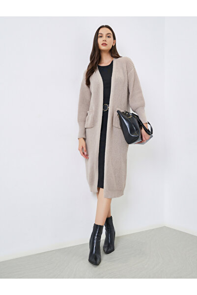 Take Two By Styli Solid Pocket Detail Relaxed Long Sleeve Cardigan