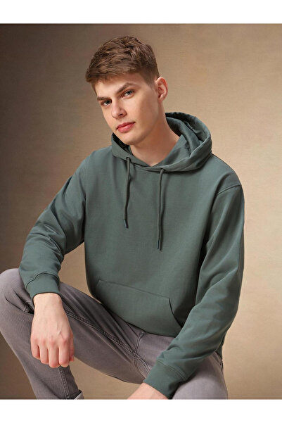 Dennis Lingo By Styli Men Olive Green Cotton Hoodie