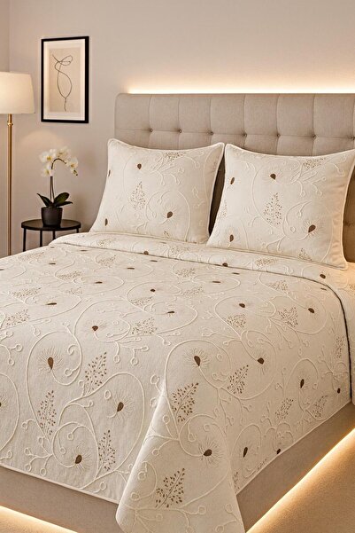 Bizdenuygunuyok Double Bedspread Set 2 Pillowcases Modern Pattern Soft Textur...
