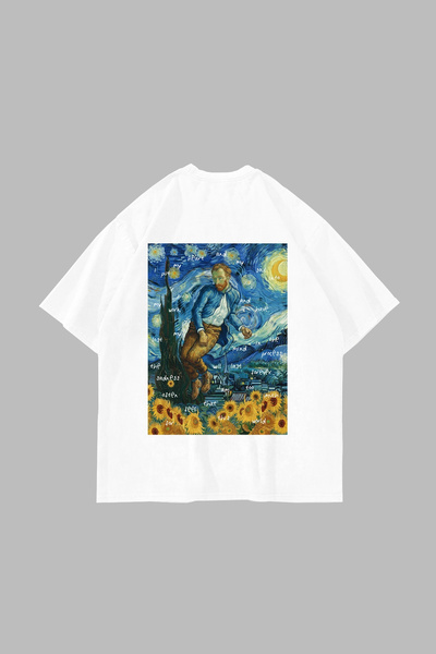 Bak Moda Vincent's World cu imprimeu supradimensionat Unisex Alb tricou