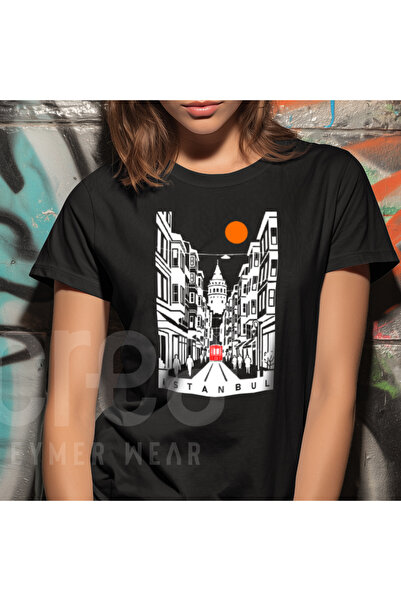 Crea Eymer Wear Tricou Istanbul Galata Tower B cu imprimeu și Simli B guler r...