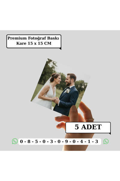 Kişiye Özel Premium Fotoğraf Baskı 5 Adet Kare (15X15) Cm